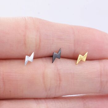 Tiny Lightening Bolt Stud Earrings In Sterling Silver, 2 of 12