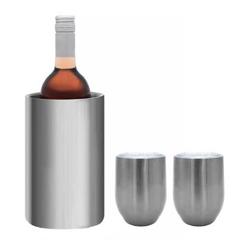 Stainless Steel Wine Cooler Set With Tumblers Or Flutes, 5 of 6