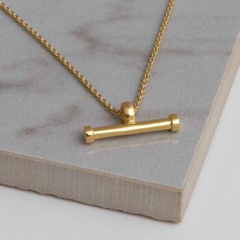 Sterling Silver Gold Plated T Bar Necklace, 3 of 9