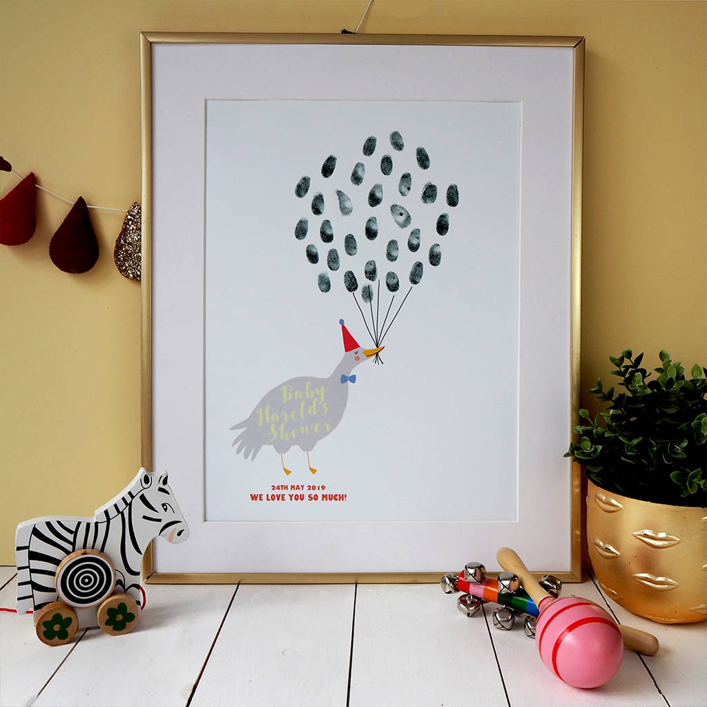 Baby Shower Duck Fingerprint Keepsake Print By Eleanor Bowmer