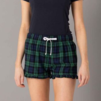 Women Cotton Flannel Tartan Frill Lounge Shorts, 3 of 8