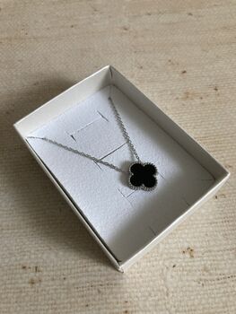 Black Double Sided Clover Silver Necklace, 3 of 4