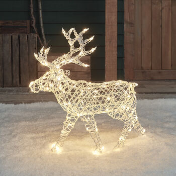 Plug In 200 Dual Coloured LED White Rattan Reindeer, 3 of 3