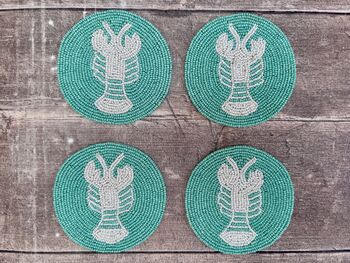 Set Of Four Turquoise Beaded Lobster Coasters, 3 of 3