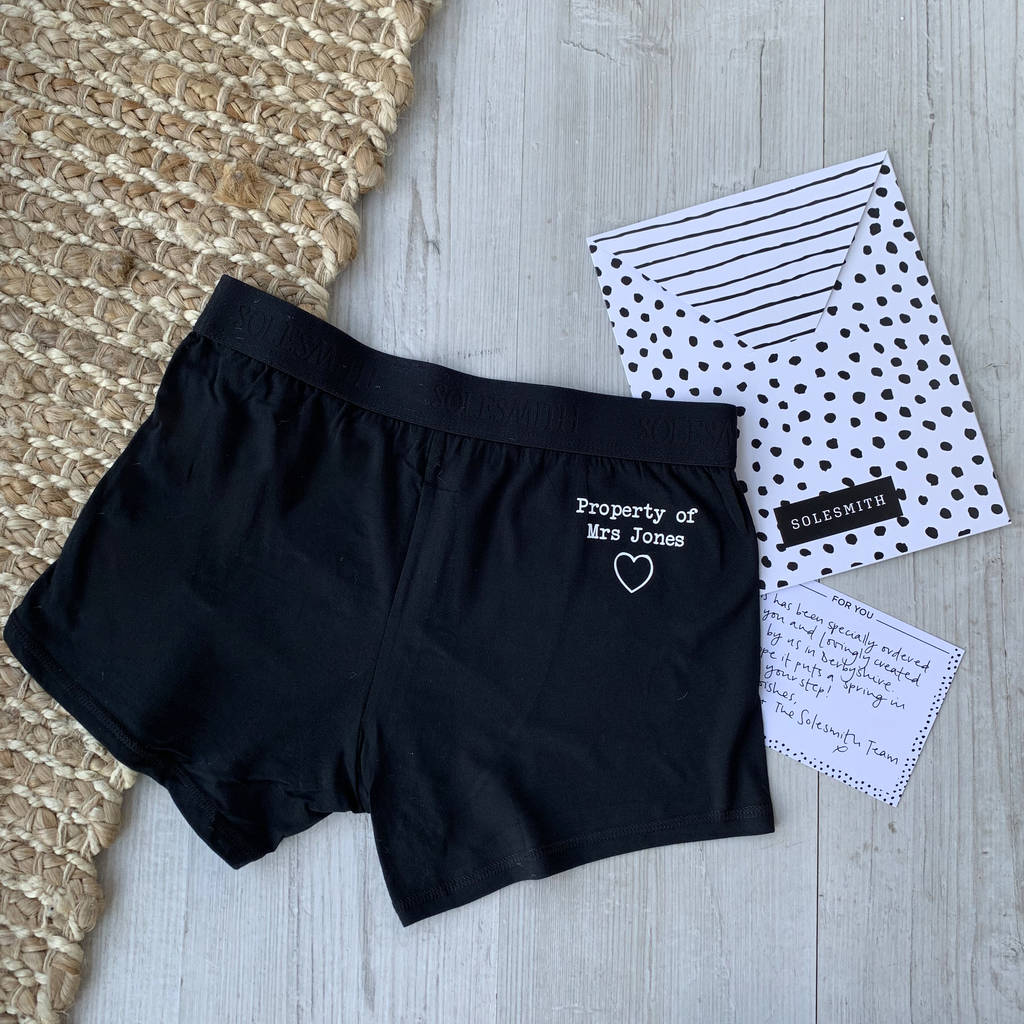 Property Of Underwear, Personalized Couples Underwear, Black Boxer Briefs  and Bikinis, Set of 2
