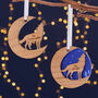 Starry Wolf Wood Personalised Christmas Decoration, thumbnail 1 of 9