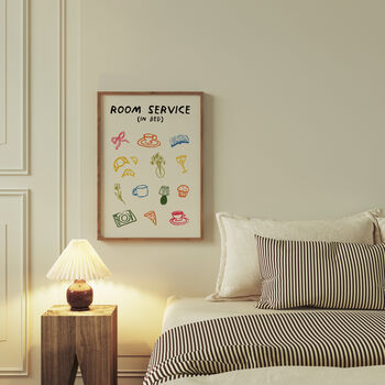 Room Service In Bed Doodle Cute Bedroom Wall Art Print, 6 of 8