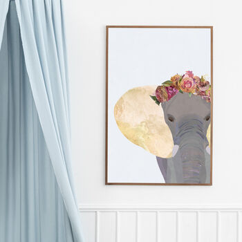 Custom Personalised Elephant With Flowers Art Print, 5 of 6
