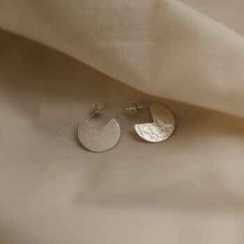 Recycled Sterling Silver Circle Hammered Disc Earrings, 2 of 5