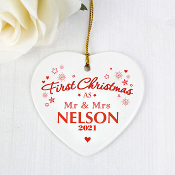 Personalised 'Our First Christmas' Heart Decoration, 2 of 2