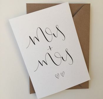 Mrs And Mrs Modern Calligraphy Wedding Card, 2 of 2