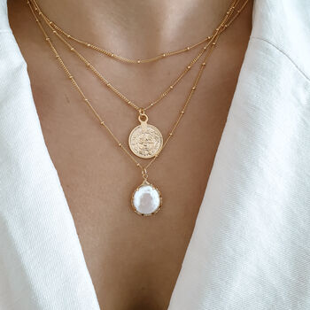 Dainty Coin Pearl Pendant Necklace, 3 of 5