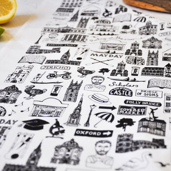 Oxford Illustrated Black And White Tea Towel, 4 of 7