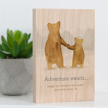 Personalised Parent And Child Bear Solid Oak Wood Block, 2 of 6