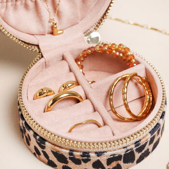 Leopard Print Velvet Round Travel Jewellery Case, 6 of 7