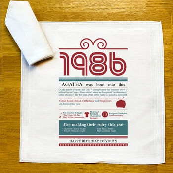 Happy 40th Birthday Gift 1986 Handkerchief Pair, 9 of 9