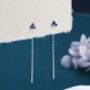 Sterling Silver Sapphire Blue Trio Flower Cz Threader Earrings, thumbnail 1 of 11