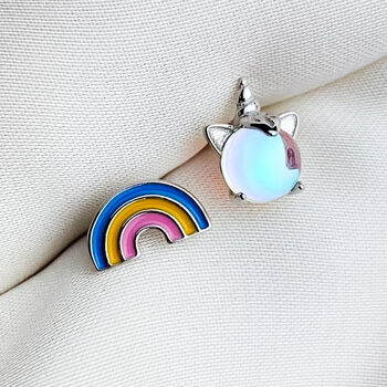 Sterling Silver Unicorn And Rainbow Stud Earrings, 2 of 5