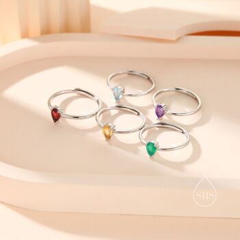 Sterling Silver Natural Red Garnet Droplet Ring, 11 of 12