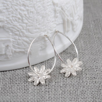 Sterling Silver Daisy Charm Hoops, 10 of 11