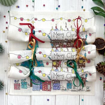 Christmas Eve Fireplace Linen Napkin Crackers, 3 of 3