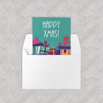 Christmas Cards Set Of Eight A6 Size Festive Greetings Colourful Presents, 4 of 5