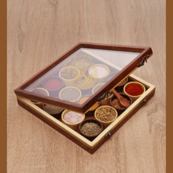 Dual Tone Handmade Wooden Spice Box 16 Compartment, 4 of 6