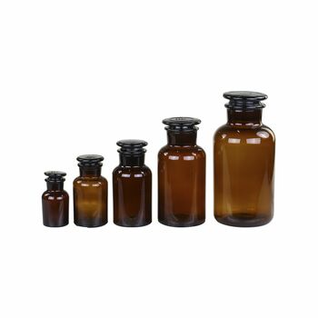 Set Of Five Amber Glass Apothecary Jars, 3 of 3
