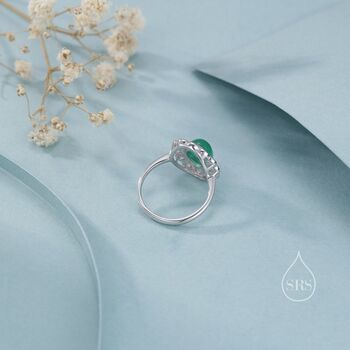 Sterling Silver Vintage Inspired Green Onyx Cz Ring, 7 of 12