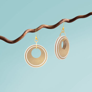 Pearlescent Taupe And Cream Circular Earrings • Gold Plated Sterling Silver Hooks, 3 of 9