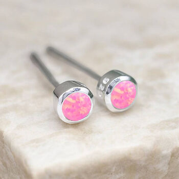 Mini Sterling Silver Light Pink Opal Stud Earrings, 4 of 11