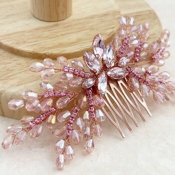 Pink Crystal Bow Hair Comb, 2 of 5