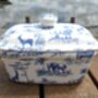 Lidded Butterdish In Blue Safari Design, thumbnail 4 of 9