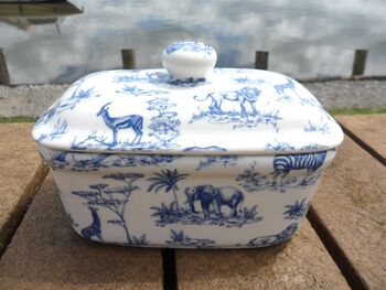 Lidded Butterdish In Blue Safari Design, 4 of 9