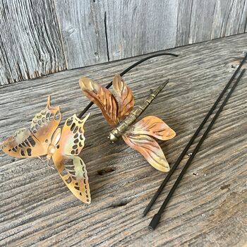 Set Of Two Copper Insect Garden Stakes – Butterfly And Dragonfly On Curved Poles, 7 of 7