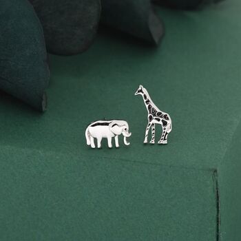 Sterling Silver Elephant And Giraffe Stud Earrings, 3 of 10