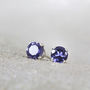 Blue Iolite Gemstone Stud Earrings In Silver Or Gold, thumbnail 4 of 6
