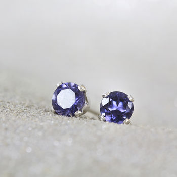 Blue Iolite Gemstone Stud Earrings In Silver Or Gold, 4 of 6