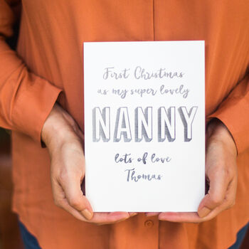 Personalised Foil 'First Christmas As My Nanny' Card, 2 of 2