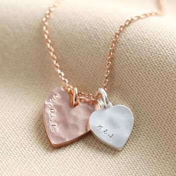Personalised Double Hammered Heart Charm Necklace, 5 of 6