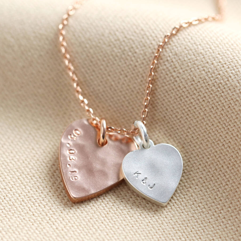 Personalised Double Hammered Heart Charm Necklace By Lisa Angel ...