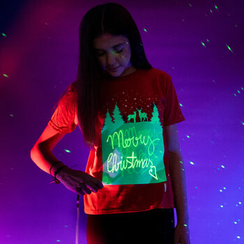 Snowy Reindeer Interactive Glow In The Dark T Shirt, 3 of 4