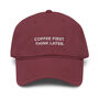 Coffee First Think Later. Cotton Embroidered Cap, thumbnail 5 of 12