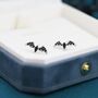 Black Cz Crystal Bat Stud Earrings In Sterling Silver, thumbnail 5 of 11