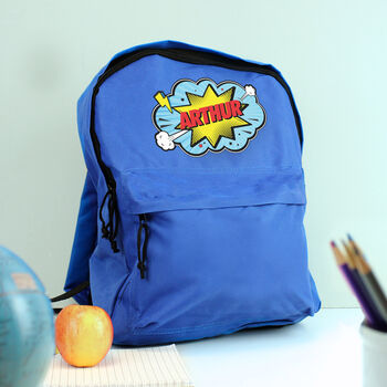 Personalised Superhero Blue Backpack, 2 of 5