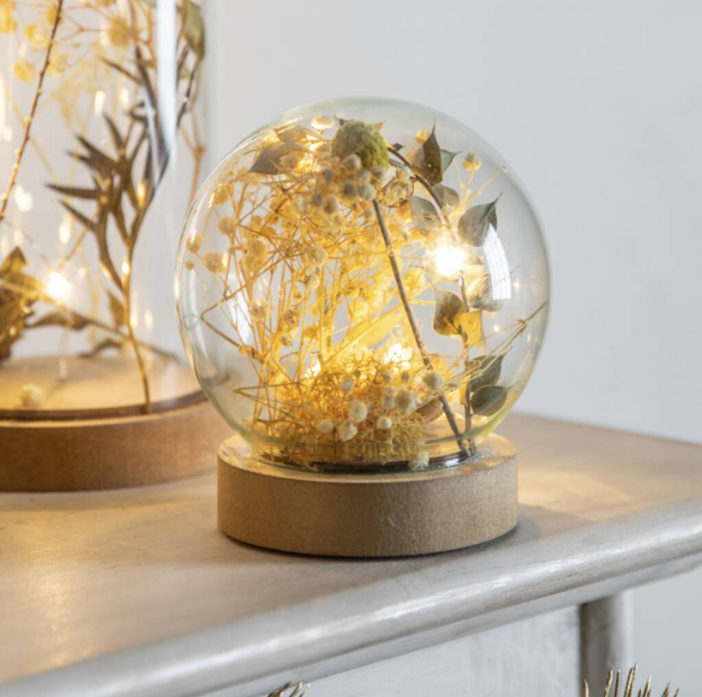 Glass Globe Dome With Dried Flora And LED, 1 of 6