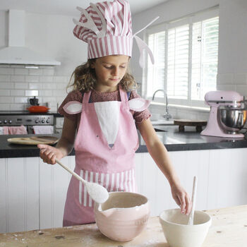 Personalised Childs Pink Deer Chef Apron And Hat Set, 5 of 6
