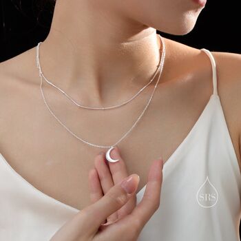 Sterling Silver Double Layer Moon Necklace With Satellite Chain, 6 of 11
