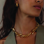 Wave Link Statement Gold Chain Necklace In 18 K Gold Plate, thumbnail 5 of 6