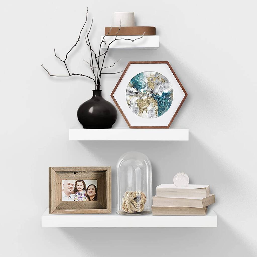 Set Of Three White Mounted Floating Shelves By Momentum